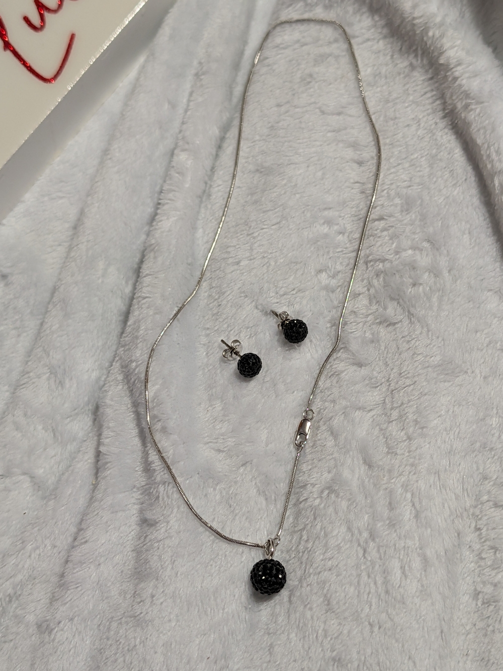 Crystal Black Disco Ball Pendant Necklace and Stud Earrings Jewelry Set